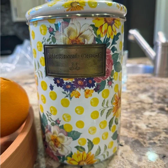 Vintage MacKenzie-Childs Yellow Polka Dot Floral Canister - Picture 2 of 9